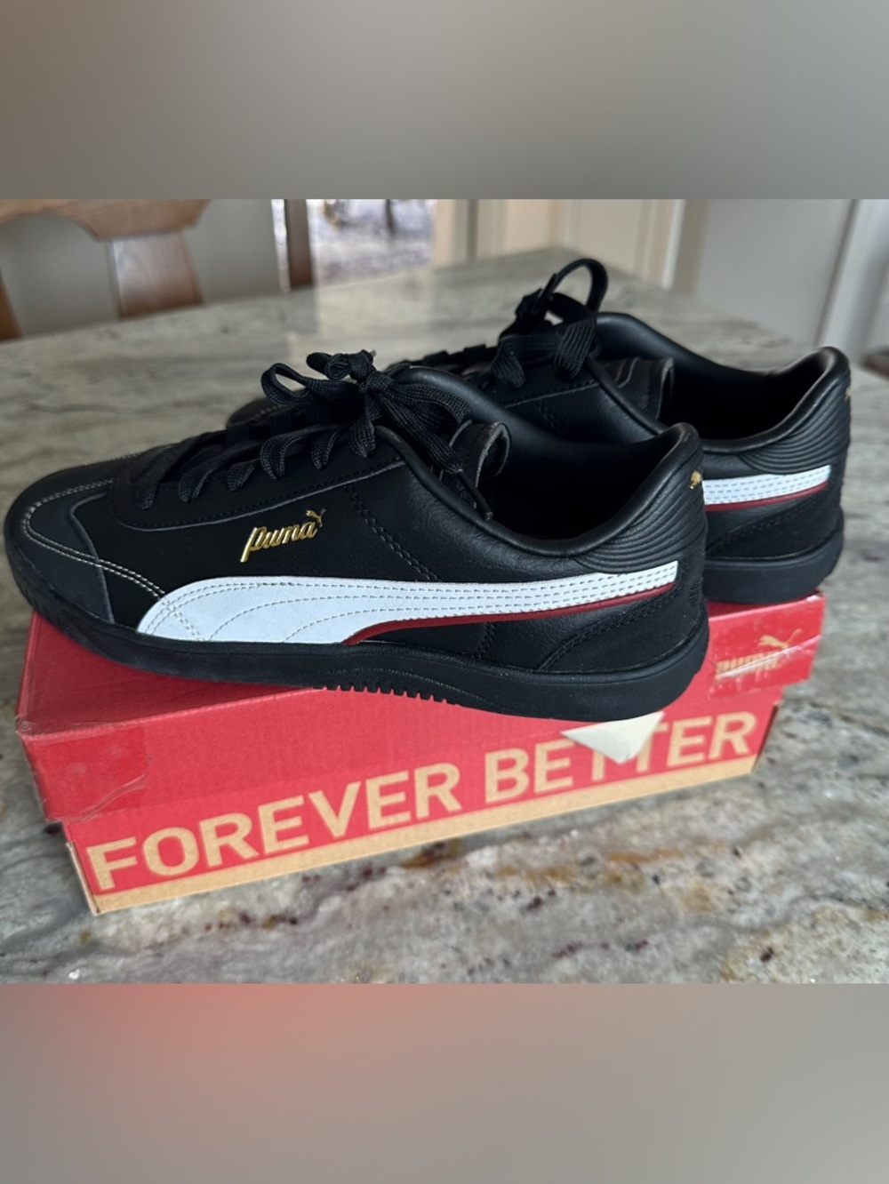 Puma Club 5v5 Script Sneakers Black White Gold Women’s 8 NWT